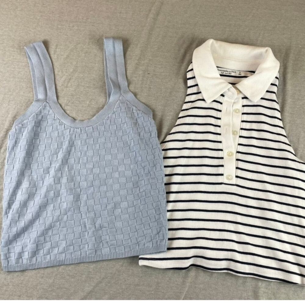 Bundle 2 Abercrombie & Fitch Shirts Polo White & Blue Striped Knit Tank Top S